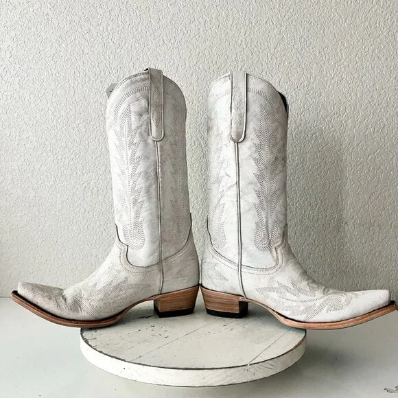 Lane LEXINGTON Women Cowboy Boots 8 White Leather Western Cowgirl Mid Calf Tall - Picture 7 of 11